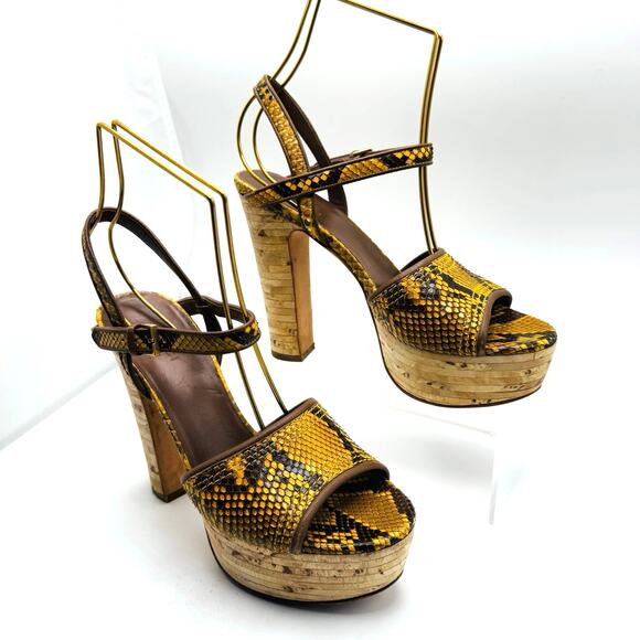 Gucci mustard platform Retro Snakeskin Animal Print Slingback Sandals 36.5 - Picture 3 of 11